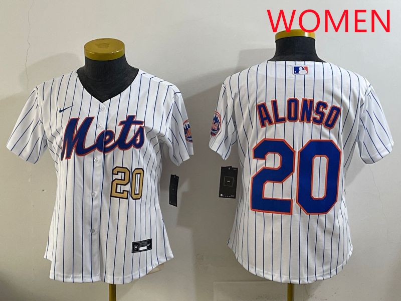 Women New York Mets #20 Alonso White Stripe Game 2025 Nike MLB Jersey style 2->women mlb jersey->Women Jersey